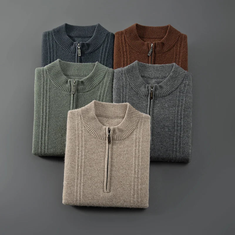 Vittorio | 100% Cashmere Mezza Zip a Coste